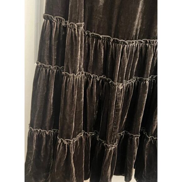 Chico's Silk Blend Whimsigoth Sevilla Skirt Maxi tiered Brown velvet Size 2 Boho - Picture 3 of 4